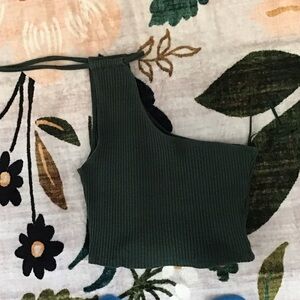 Aerie Dark Green Ribbed Crop Top